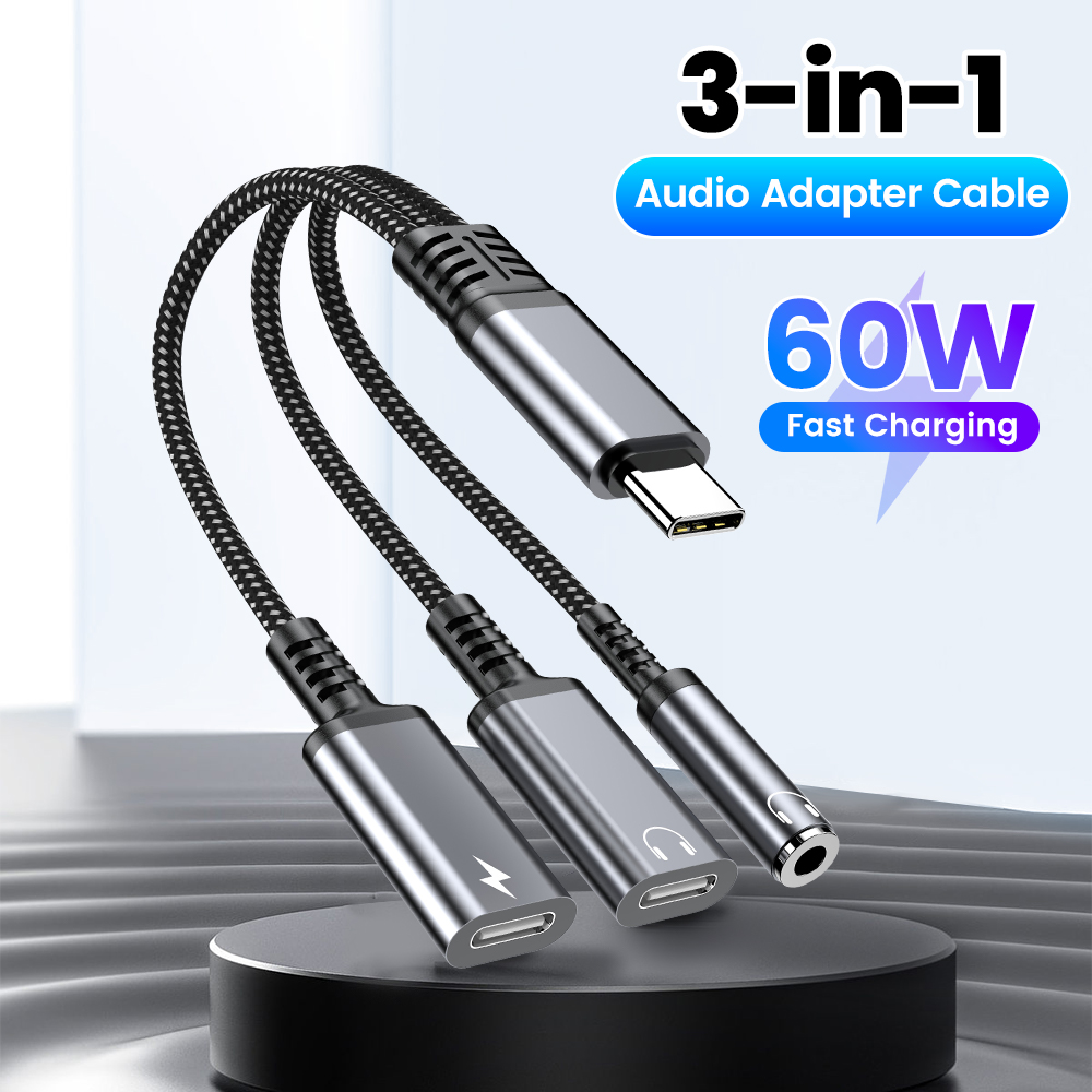 Earphone Splitter Jack - Kabel Adaptor Audio Tipe C 3in1